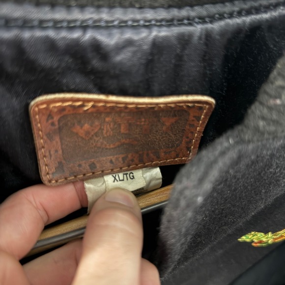 VTG Witty Space Jam Varsity Jacket Leather Sleeves Snap Wool Taz Back (Read) - Picture 5 of 11